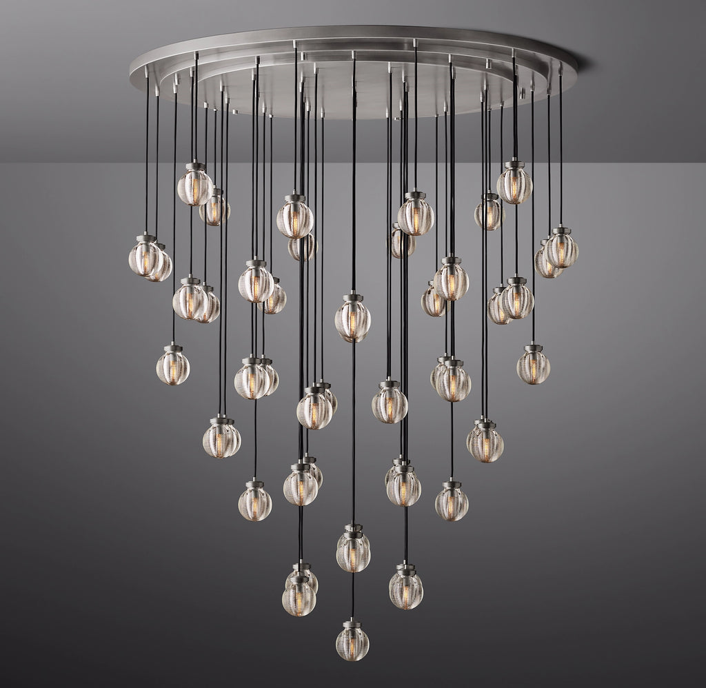 60 Inch Ribbed Glass Globe Round Pendant Chandelier - Pearl