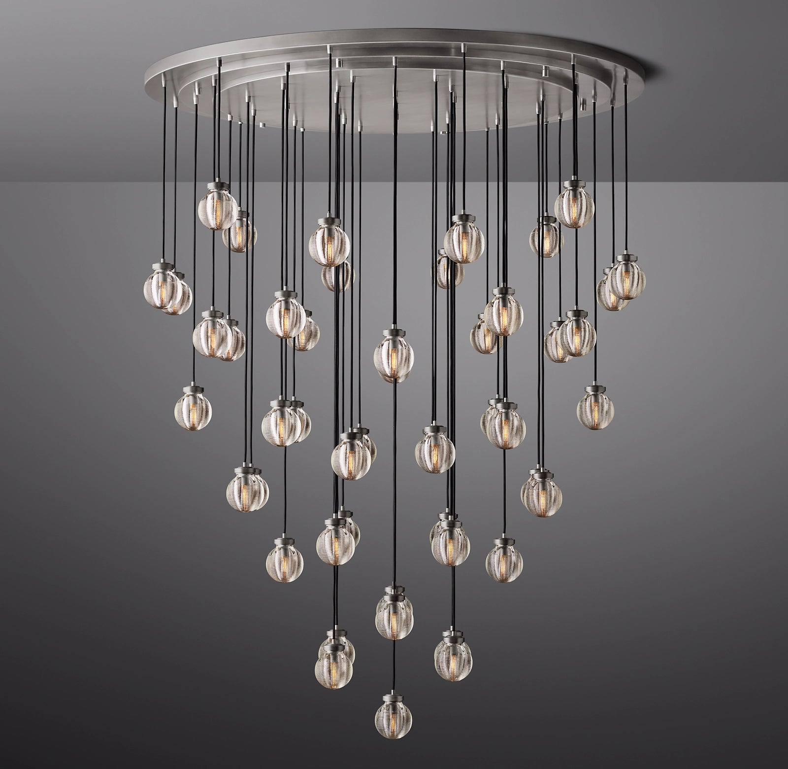 60 Inch Ribbed Glass Globe Round Pendant Chandelier - Pearl