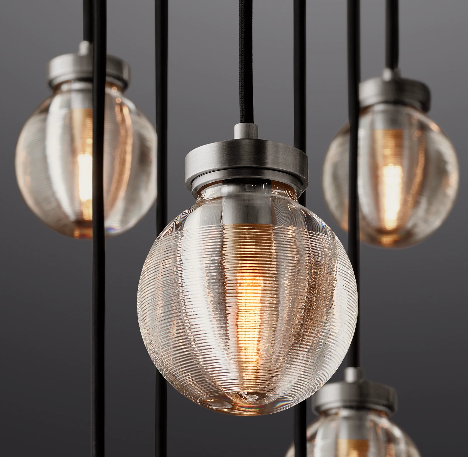 60 Inch Ribbed Glass Globe Round Pendant Chandelier - Pearl