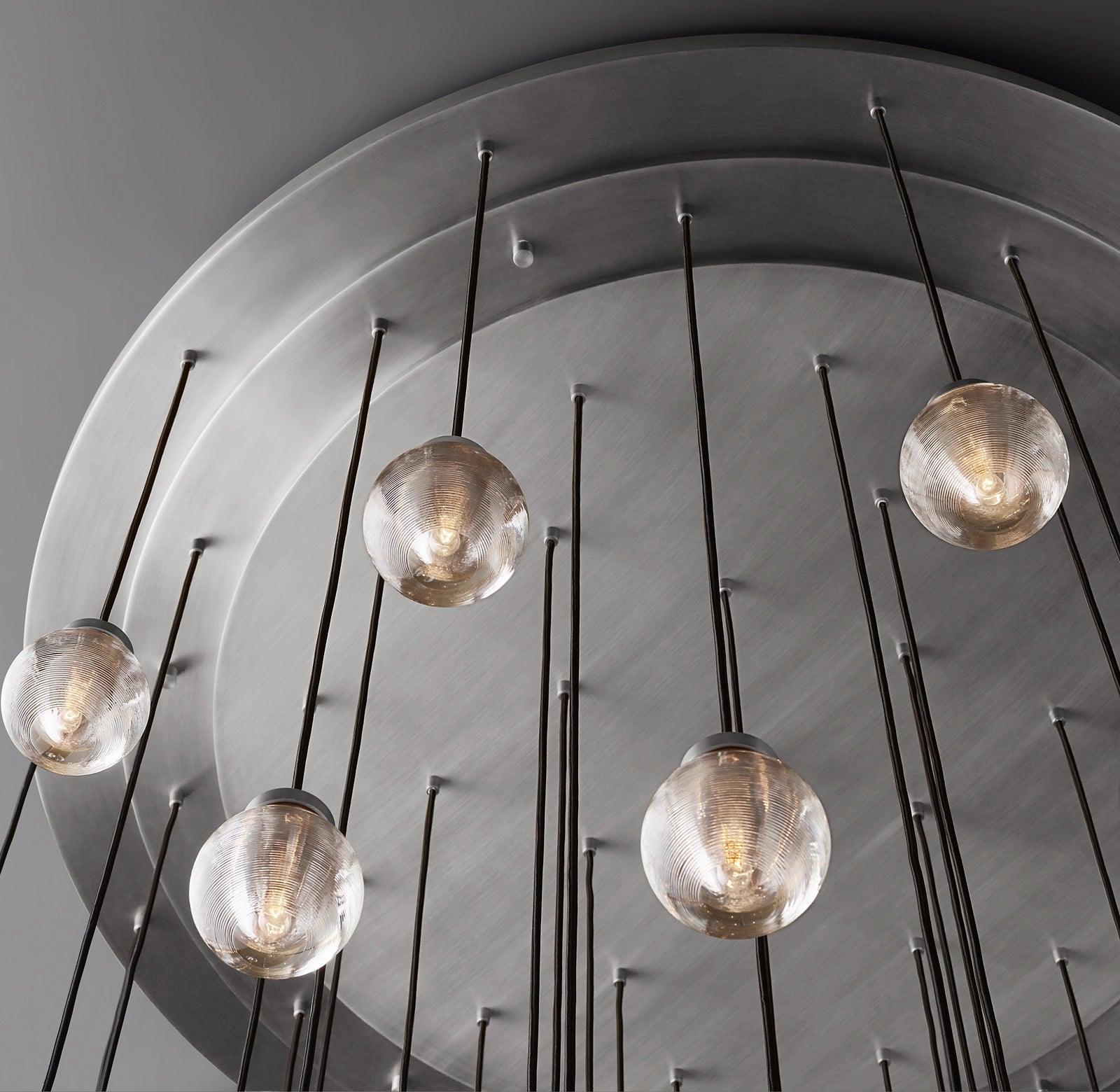 60 Inch Ribbed Glass Globe Round Pendant Chandelier - Pearl