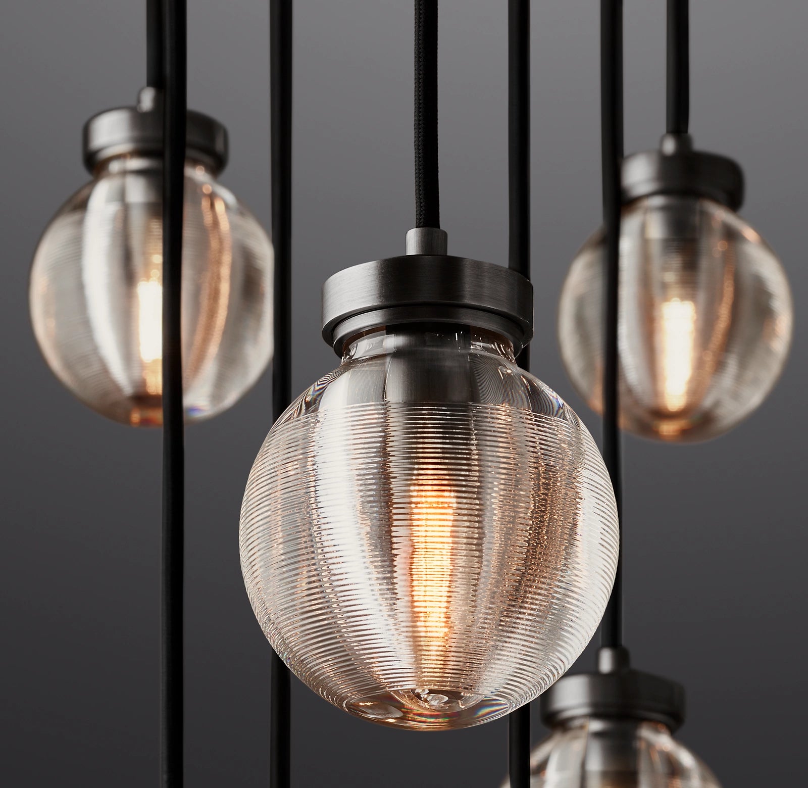 60 Inch Ribbed Glass Globe Round Pendant Chandelier - Pearl
