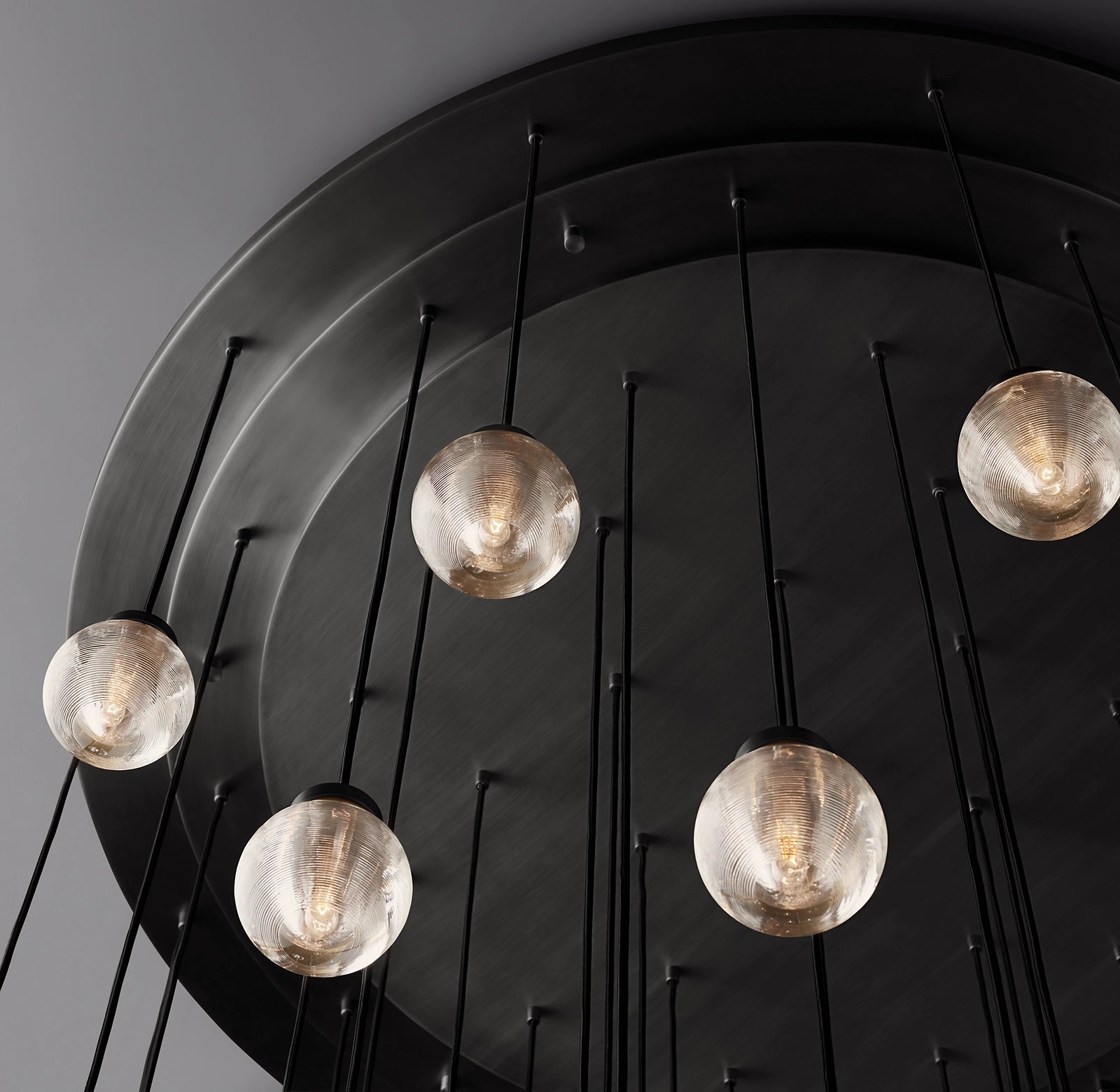 60 Inch Ribbed Glass Globe Round Pendant Chandelier - Pearl