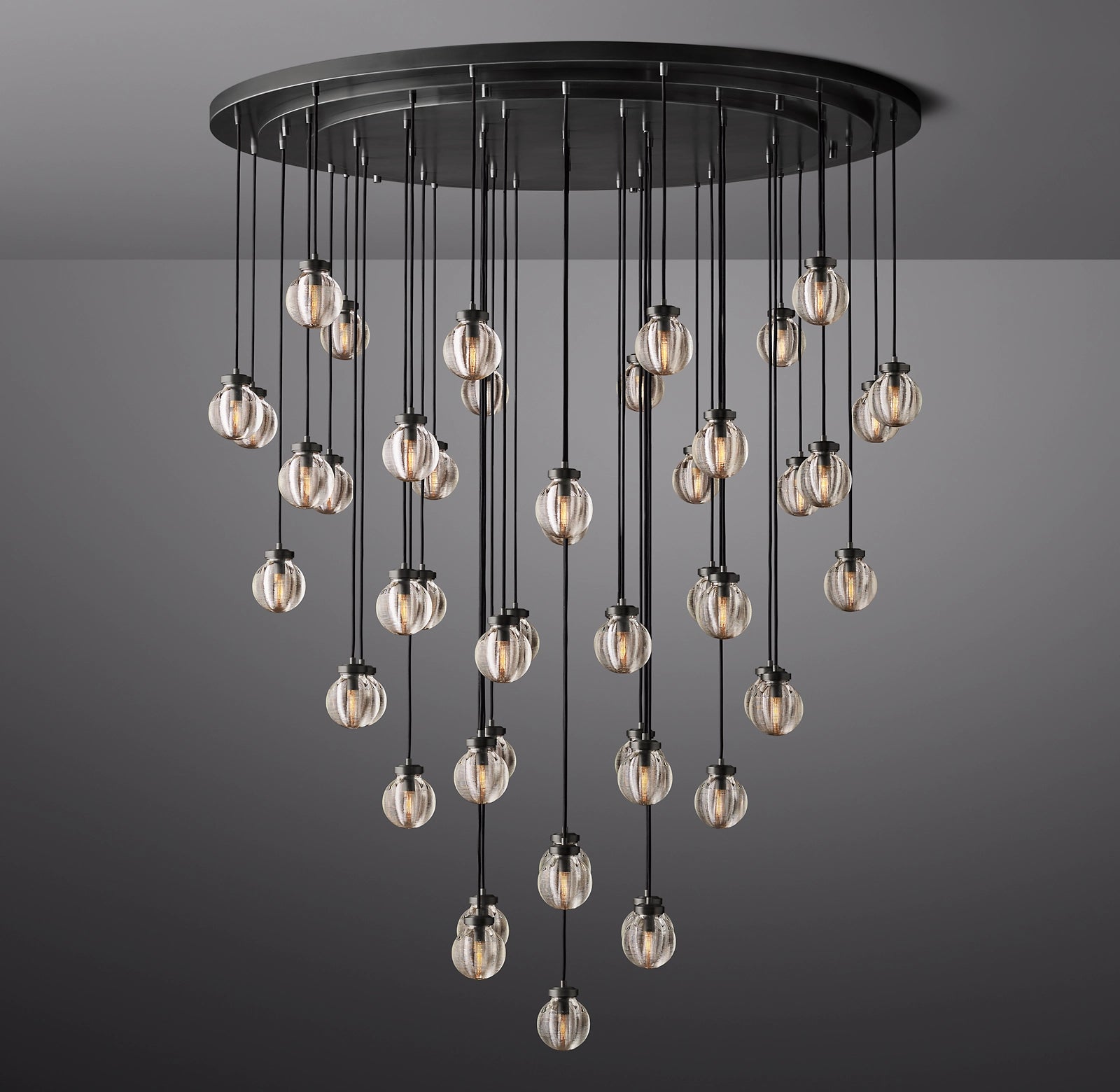 60 Inch Ribbed Glass Globe Round Pendant Chandelier - Pearl