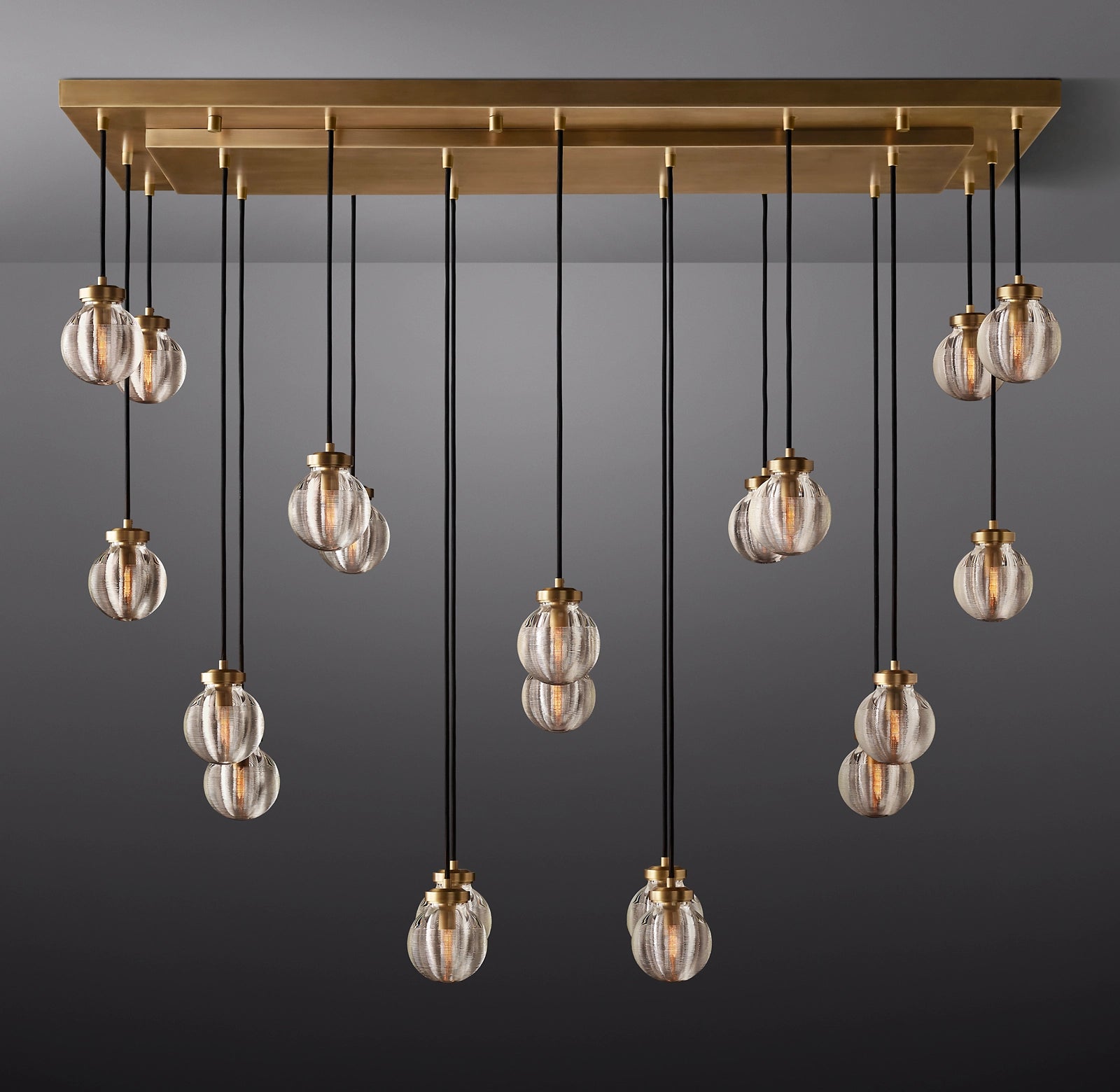 54 Inch Ribbed Glass Globe Rectangular Chandelier - Pearl