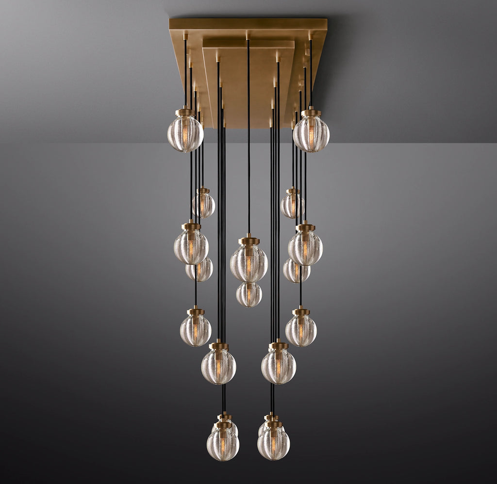 54 Inch Ribbed Glass Globe Rectangular Chandelier - Pearl