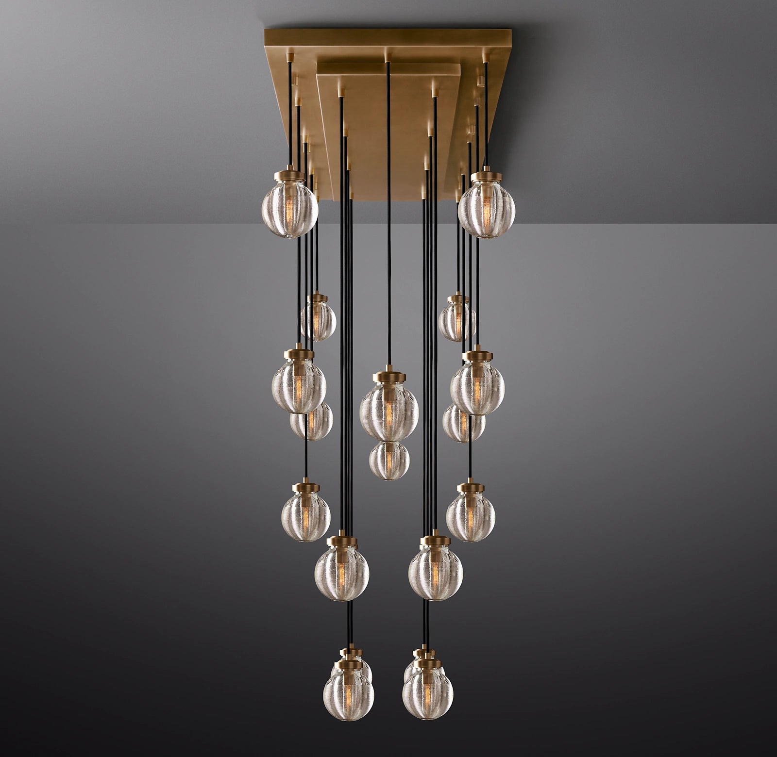 54 Inch Ribbed Glass Globe Rectangular Chandelier - Pearl