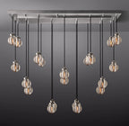 54 Inch Ribbed Glass Globe Rectangular Chandelier - Pearl