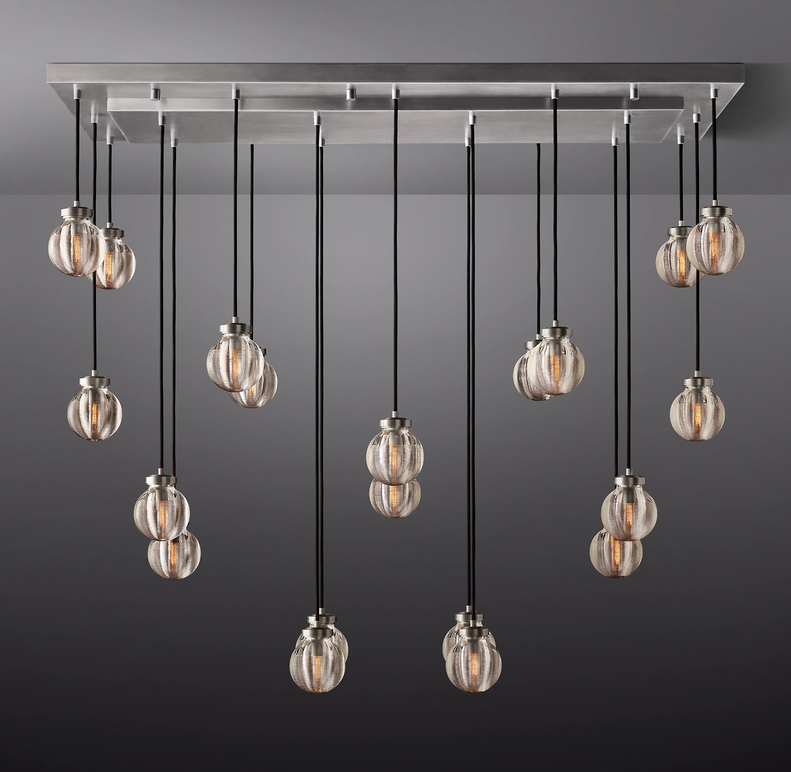54 Inch Ribbed Glass Globe Rectangular Chandelier - Pearl