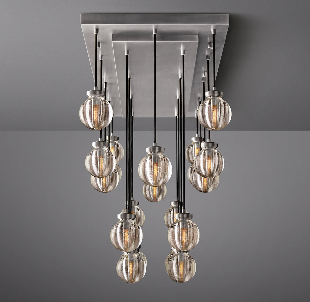 54 Inch Ribbed Glass Globe Rectangular Chandelier - Pearl