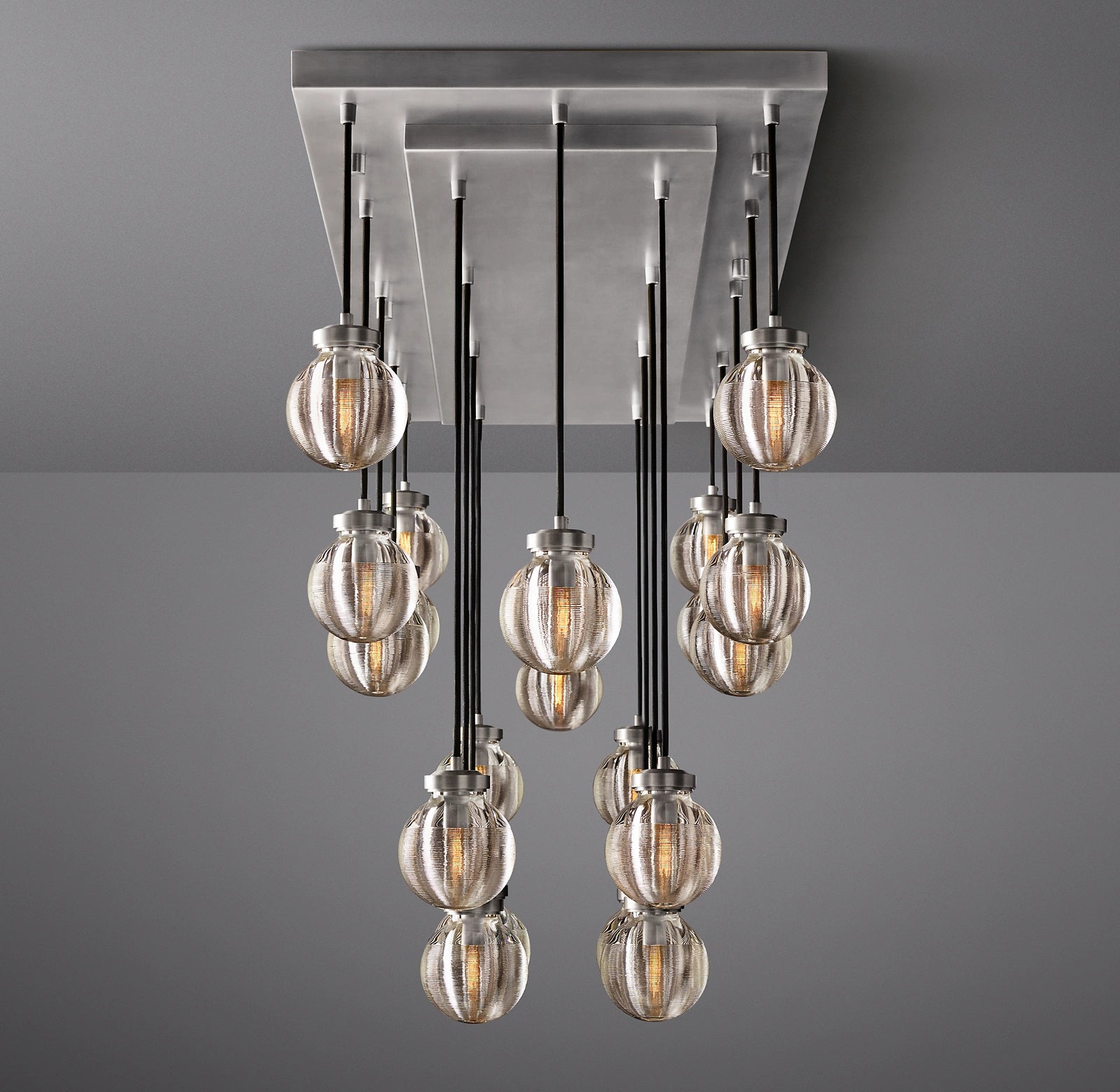 54 Inch Ribbed Glass Globe Rectangular Chandelier - Pearl