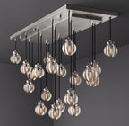 54 Inch Ribbed Glass Globe Rectangular Chandelier - Pearl