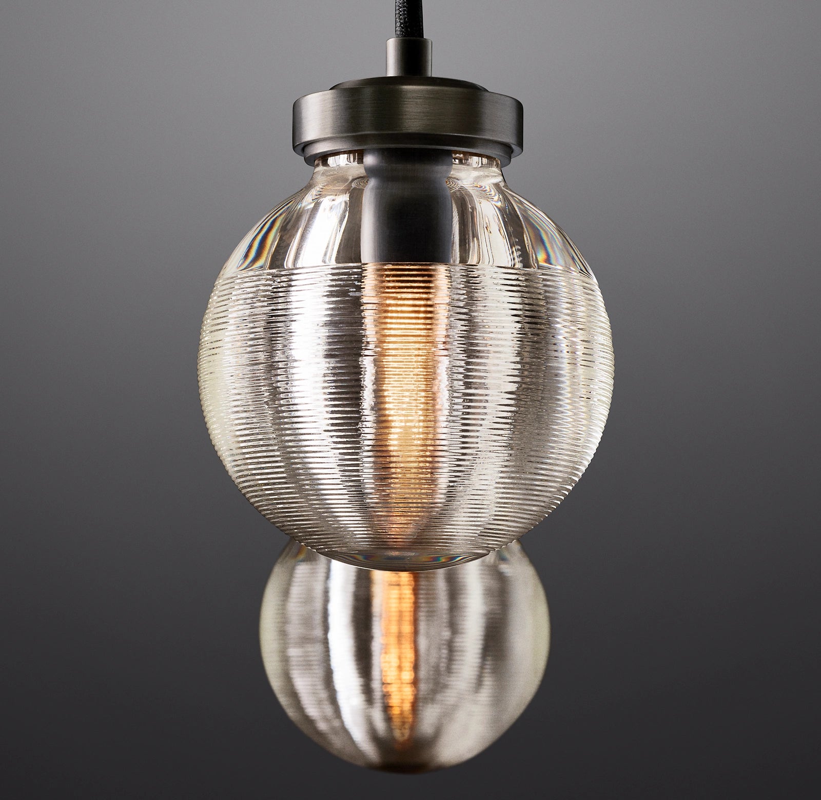 54 Inch Ribbed Glass Globe Rectangular Chandelier - Pearl