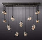 54 Inch Ribbed Glass Globe Rectangular Chandelier - Pearl