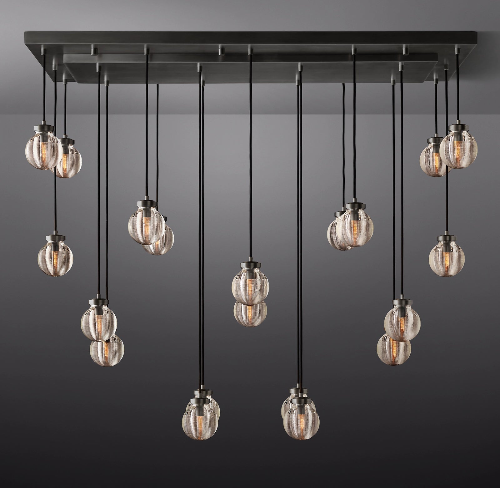 54 Inch Ribbed Glass Globe Rectangular Chandelier - Pearl