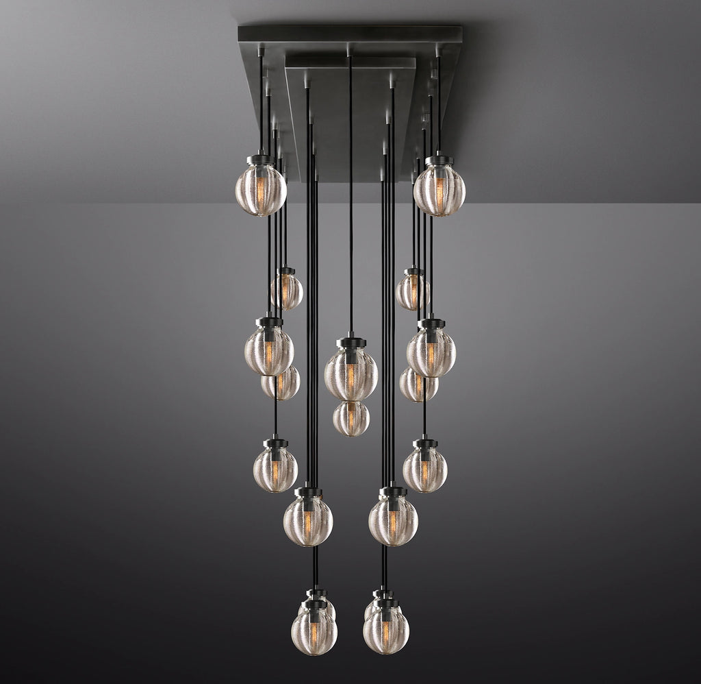 54 Inch Ribbed Glass Globe Rectangular Chandelier - Pearl