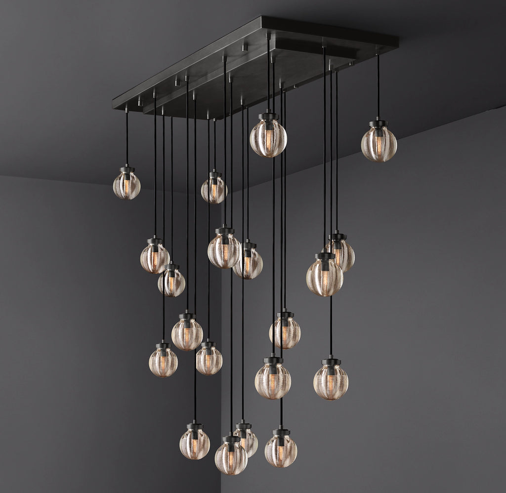 54 Inch Ribbed Glass Globe Rectangular Chandelier - Pearl