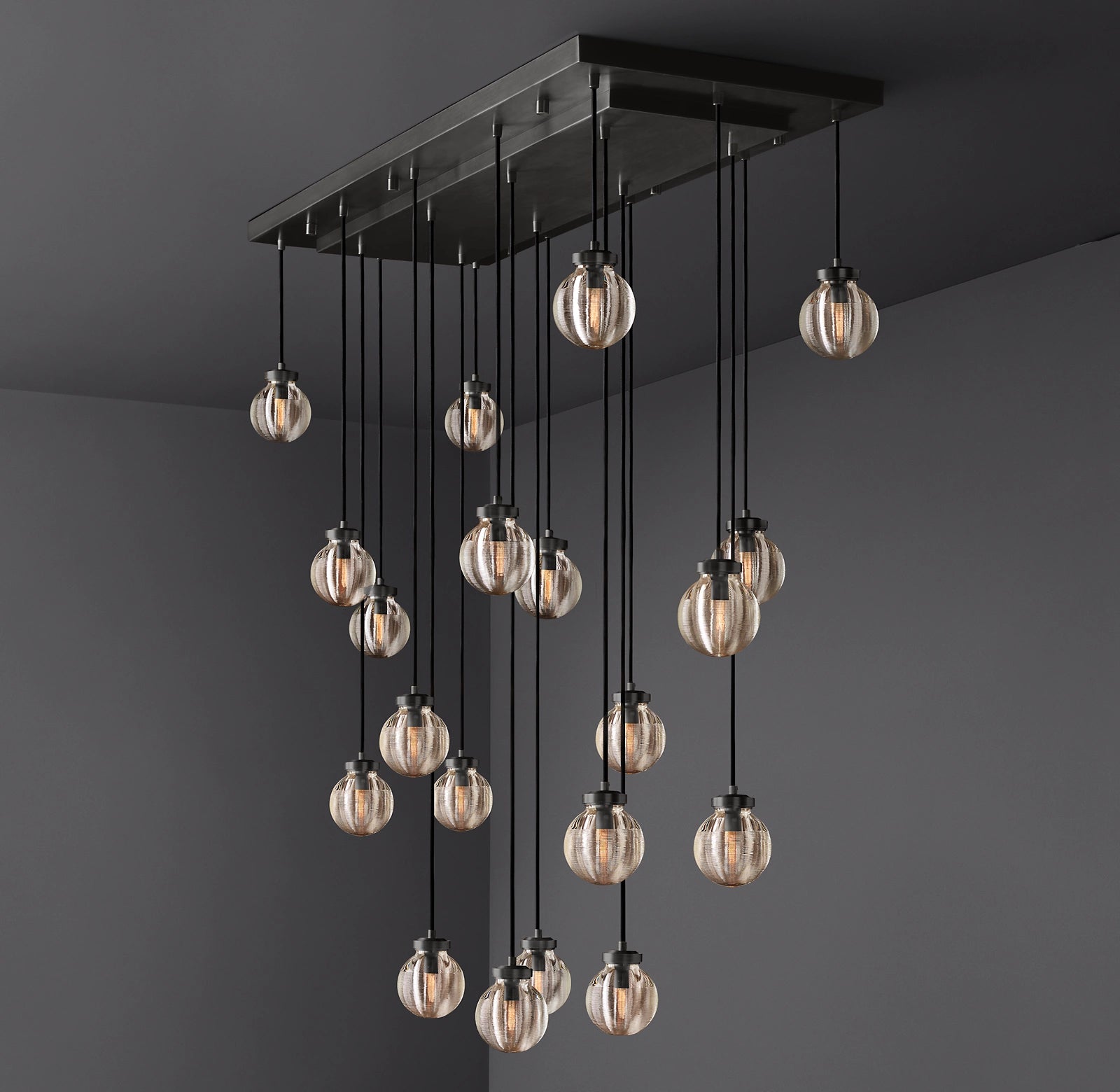 54 Inch Ribbed Glass Globe Rectangular Chandelier - Pearl