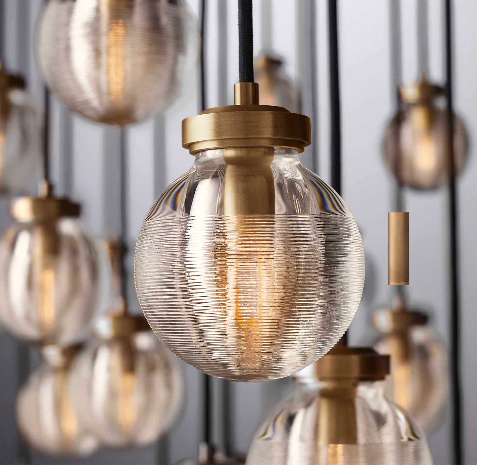 72 Inch Ribbed Glass Globe Rectangular Chandelier - Pearl