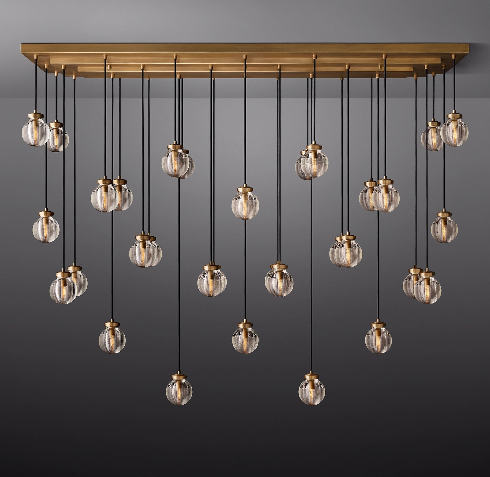 72 Inch Ribbed Glass Globe Rectangular Chandelier - Pearl