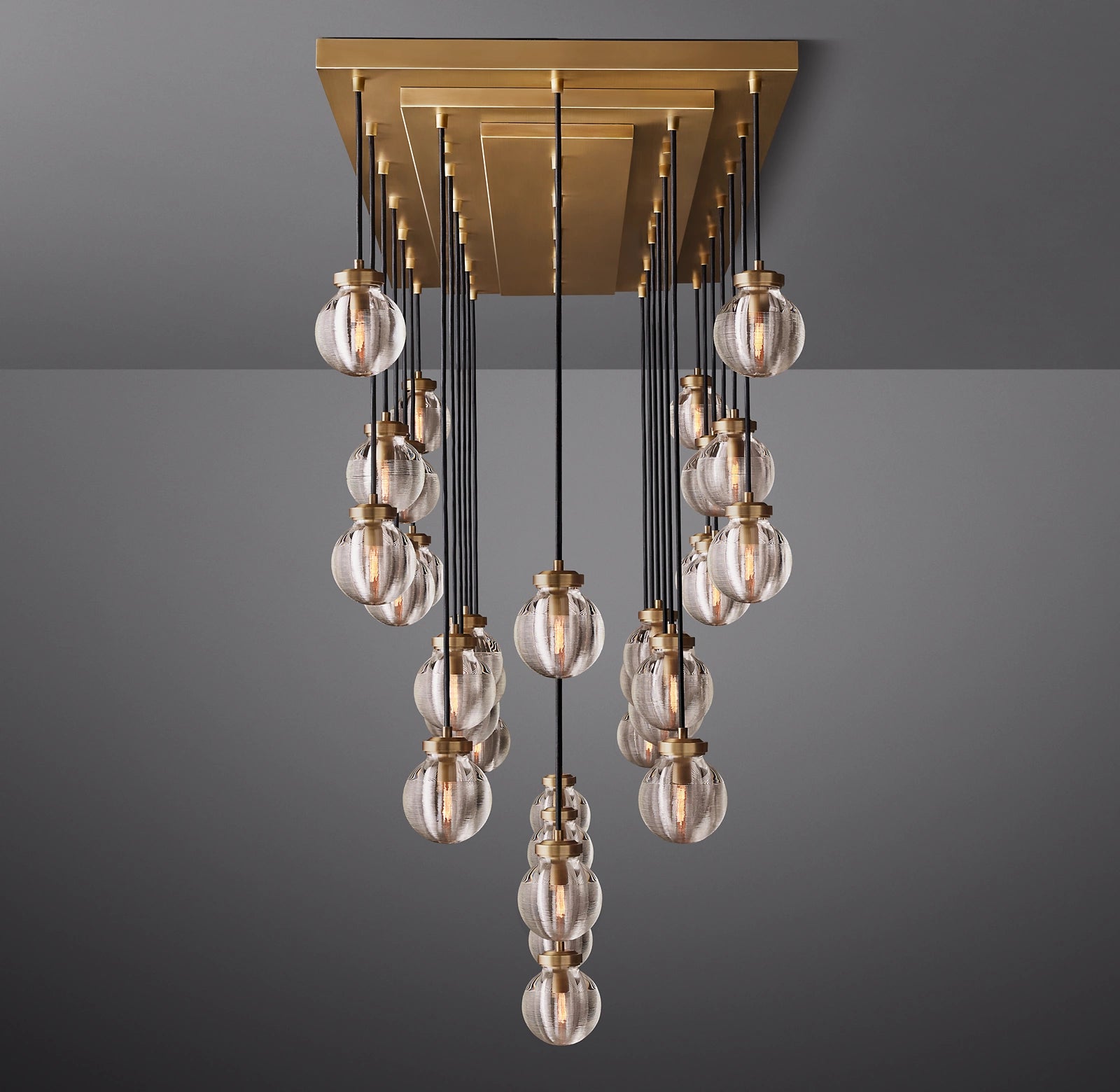72 Inch Ribbed Glass Globe Rectangular Chandelier - Pearl