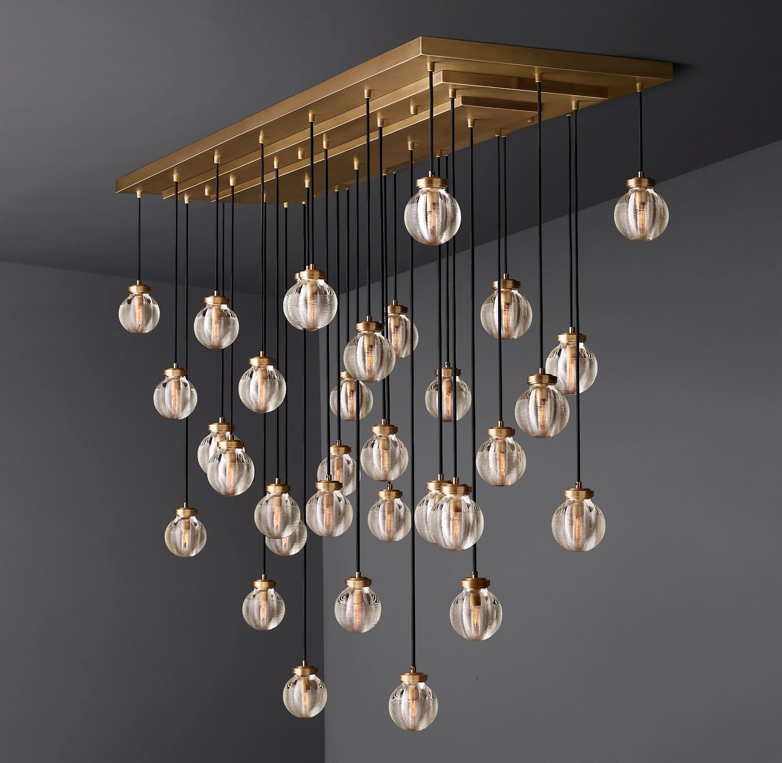 72 Inch Ribbed Glass Globe Rectangular Chandelier - Pearl