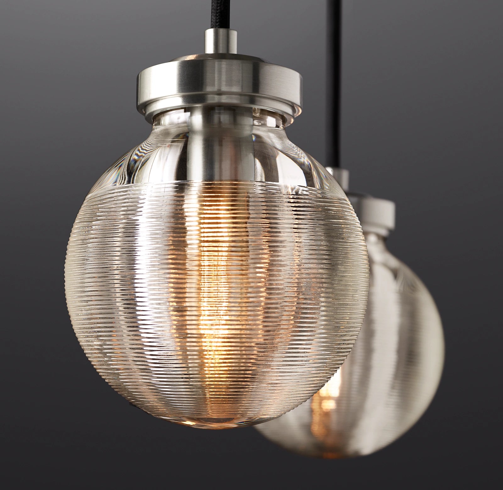 72 Inch Ribbed Glass Globe Rectangular Chandelier - Pearl