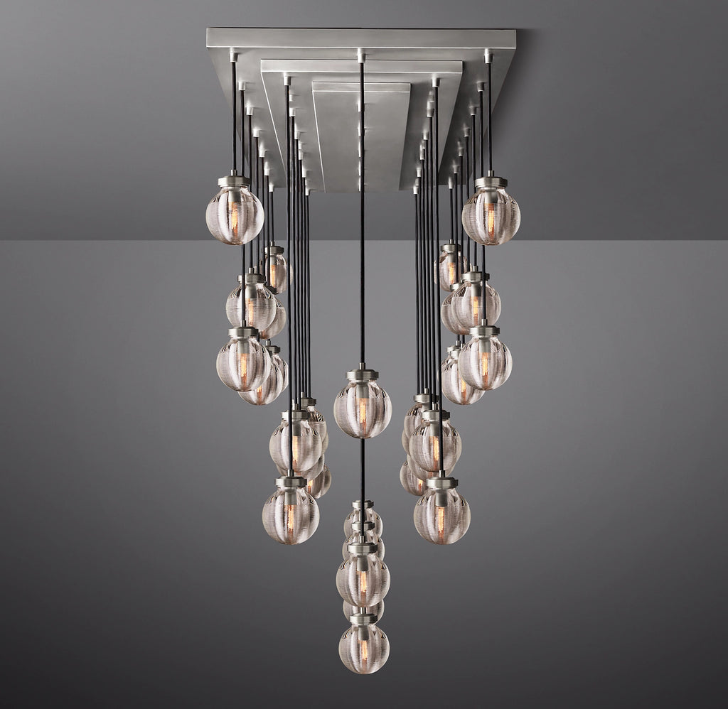 72 Inch Ribbed Glass Globe Rectangular Chandelier - Pearl