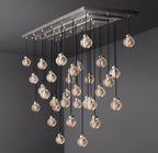 72 Inch Ribbed Glass Globe Rectangular Chandelier - Pearl