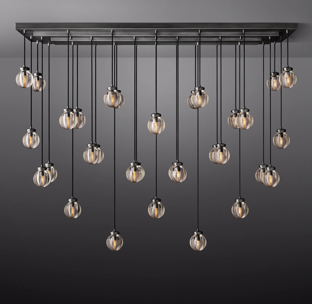 72 Inch Ribbed Glass Globe Rectangular Chandelier - Pearl