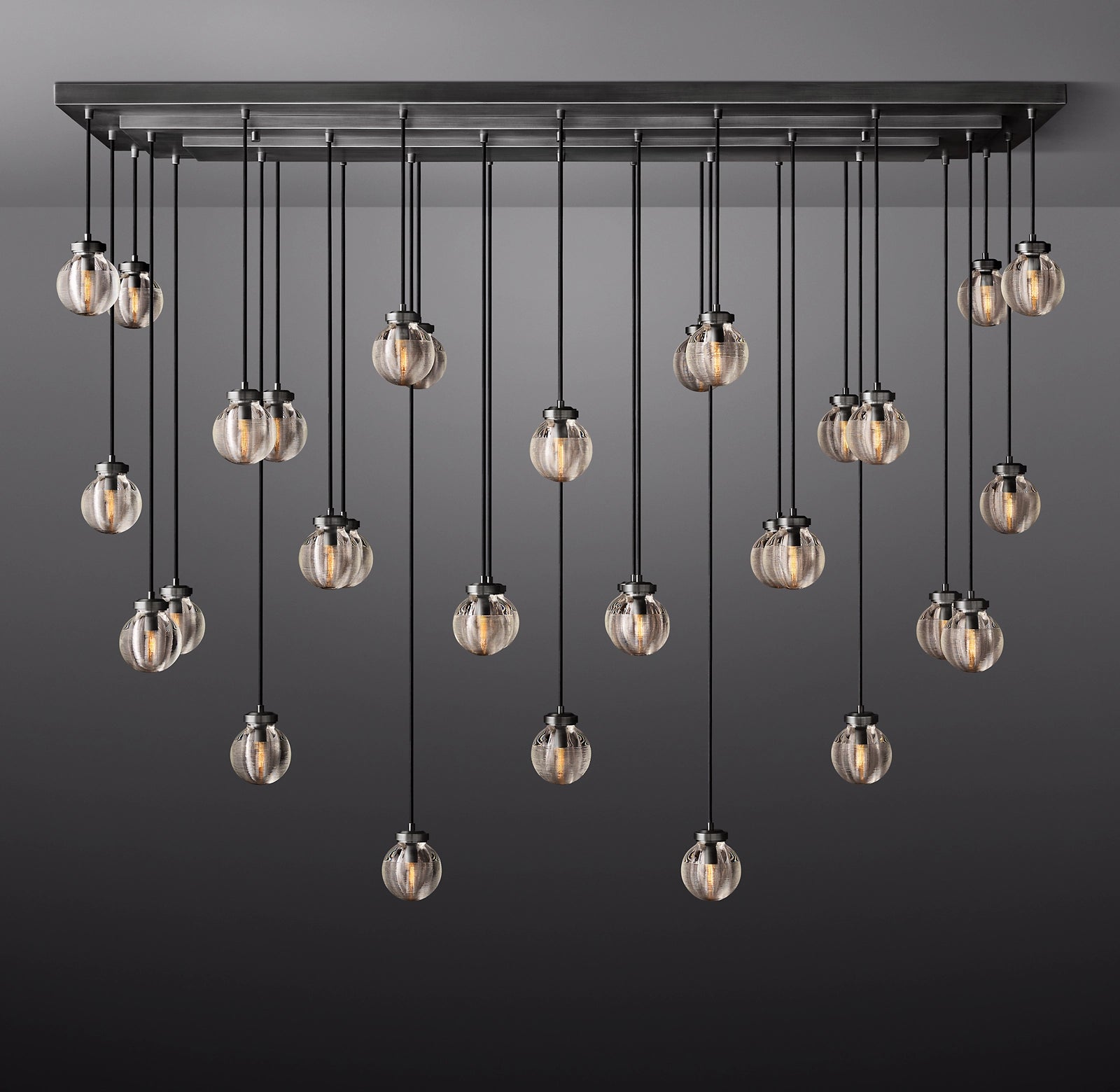 72 Inch Ribbed Glass Globe Rectangular Chandelier - Pearl
