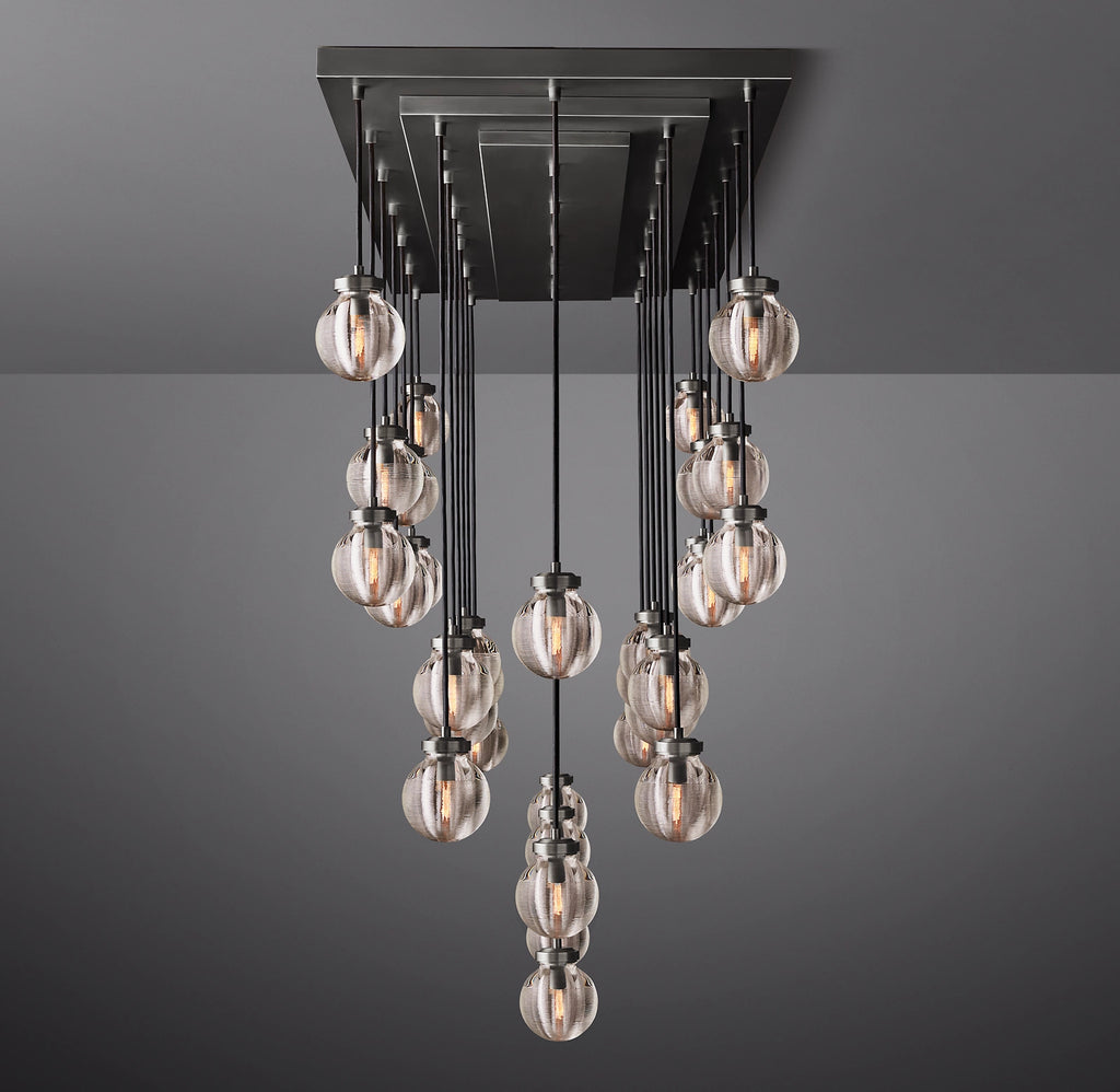 72 Inch Ribbed Glass Globe Rectangular Chandelier - Pearl