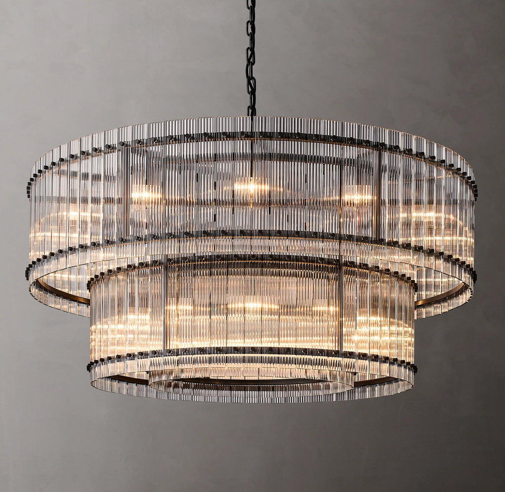 60 Inch Ribbed Glass Two-Tier Chandelier - San Marco