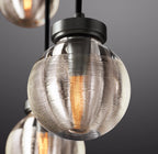 36 Inch Ribbed Glass Globe Rectangular Chandelier - Pearl