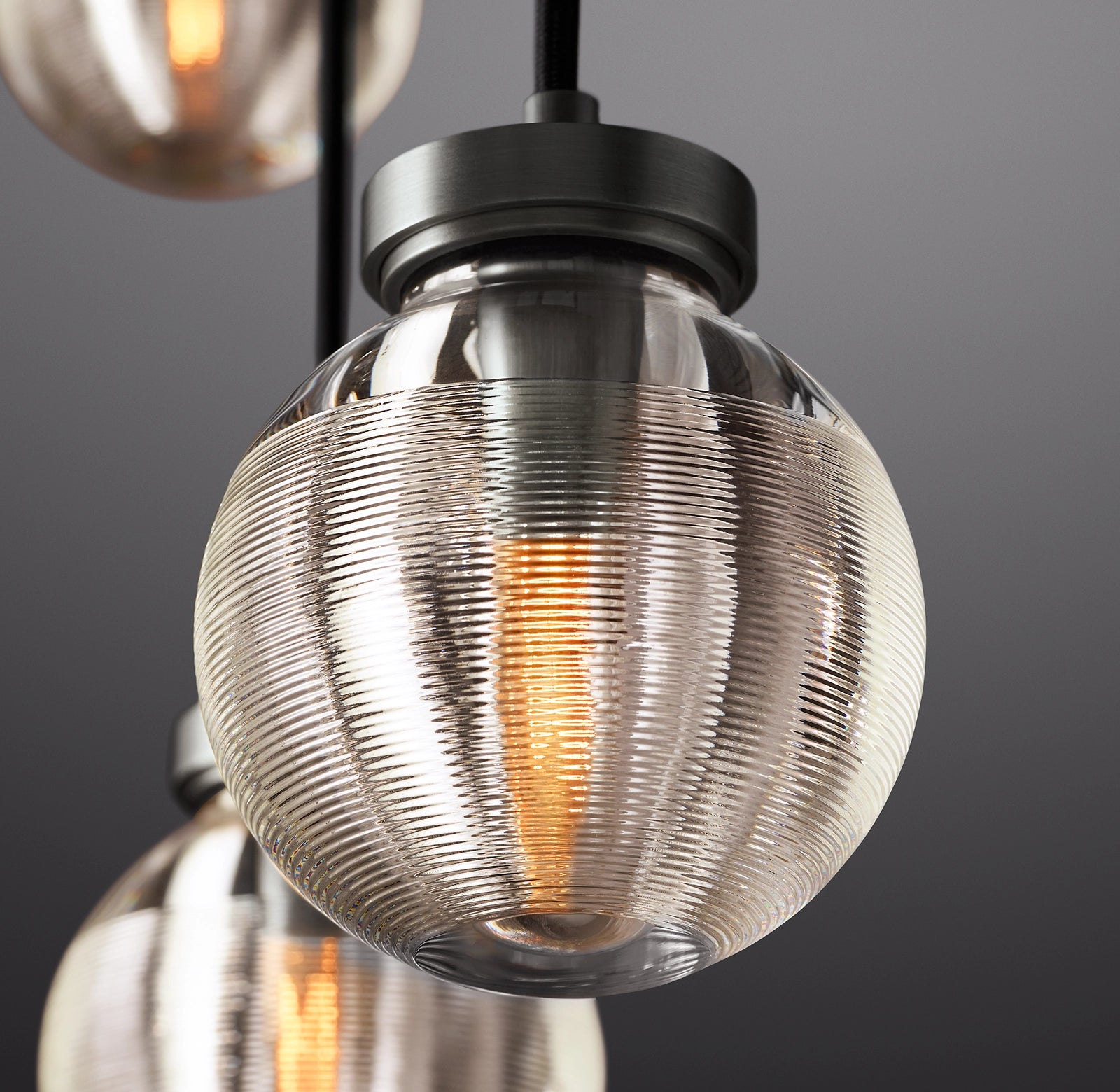 36 Inch Ribbed Glass Globe Rectangular Chandelier - Pearl