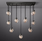 36 Inch Ribbed Glass Globe Rectangular Chandelier - Pearl