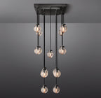 36 Inch Ribbed Glass Globe Rectangular Chandelier - Pearl