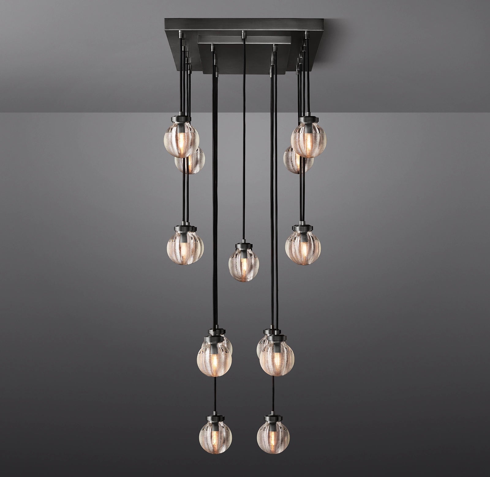 36 Inch Ribbed Glass Globe Rectangular Chandelier - Pearl