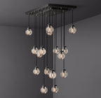 36 Inch Ribbed Glass Globe Rectangular Chandelier - Pearl