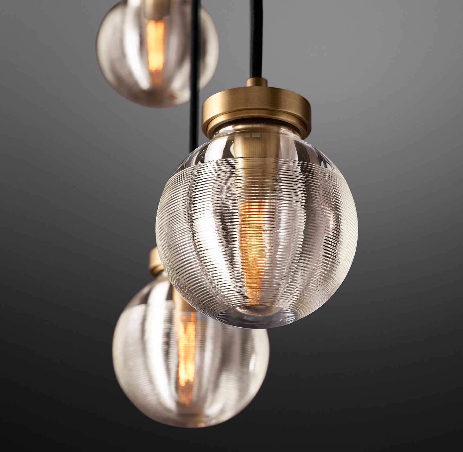 36 Inch Ribbed Glass Globe Rectangular Chandelier - Pearl