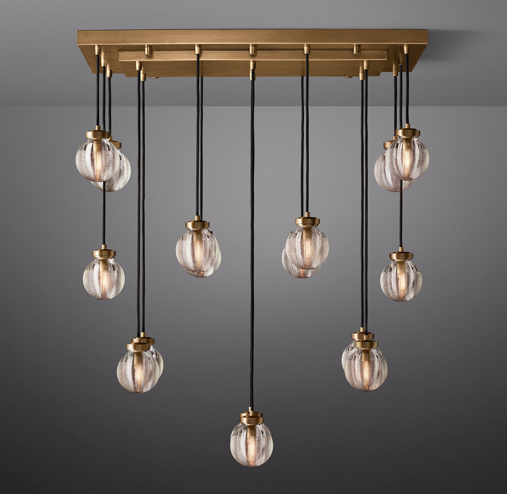 36 Inch Ribbed Glass Globe Rectangular Chandelier - Pearl