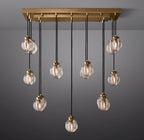 36 Inch Ribbed Glass Globe Rectangular Chandelier - Pearl