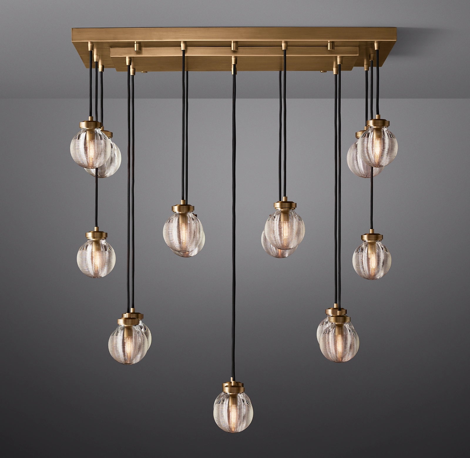 36 Inch Ribbed Glass Globe Rectangular Chandelier - Pearl