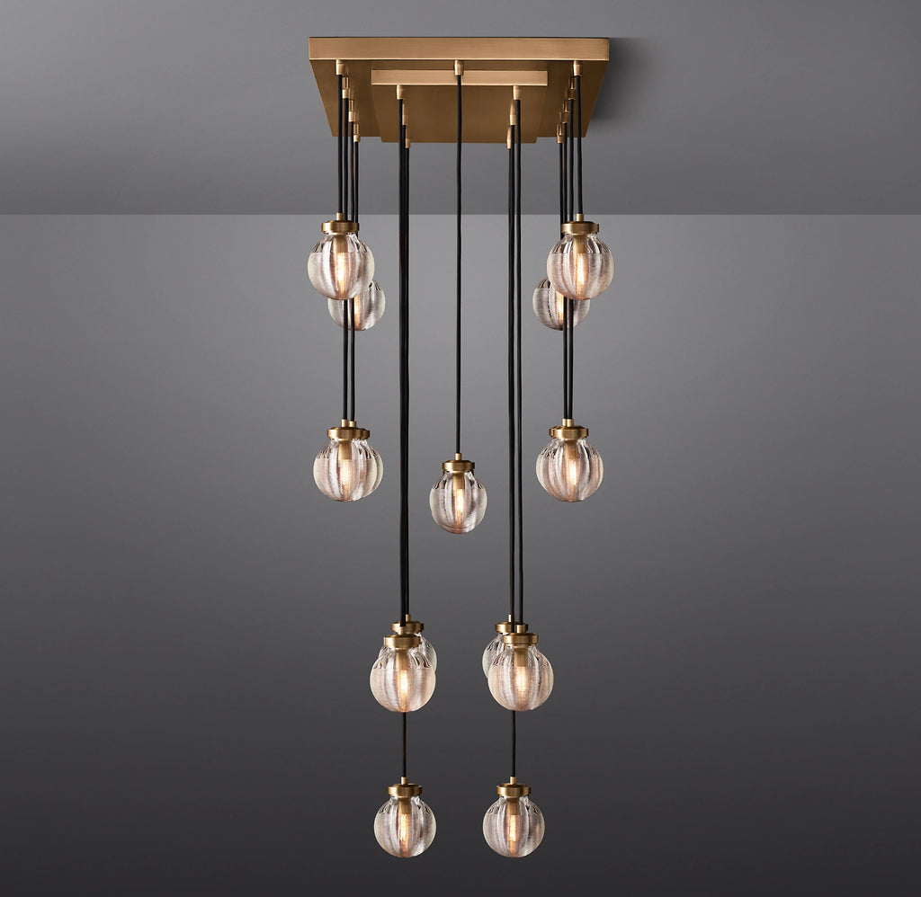 36 Inch Ribbed Glass Globe Rectangular Chandelier - Pearl