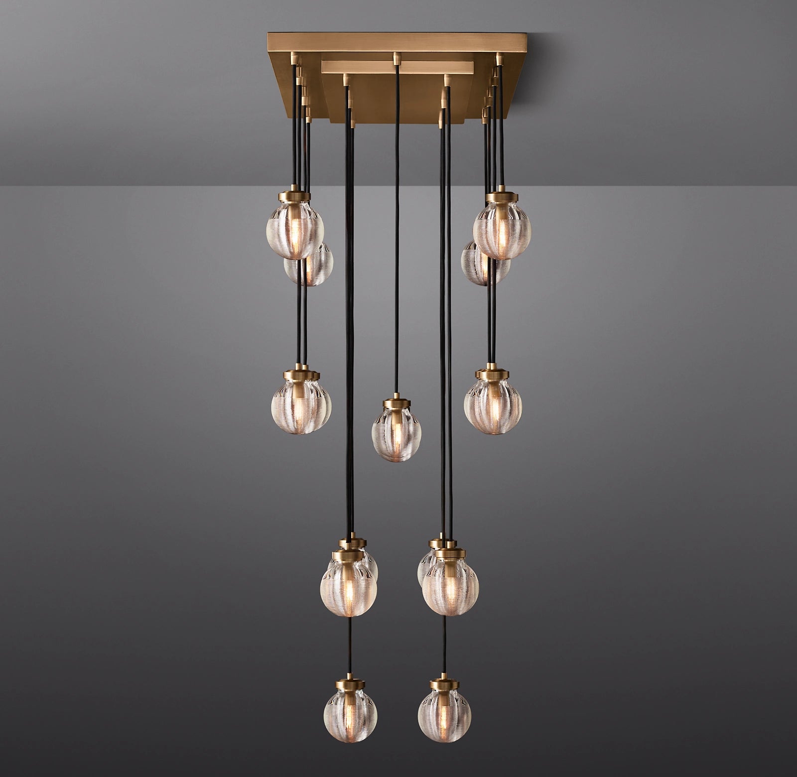 36 Inch Ribbed Glass Globe Rectangular Chandelier - Pearl