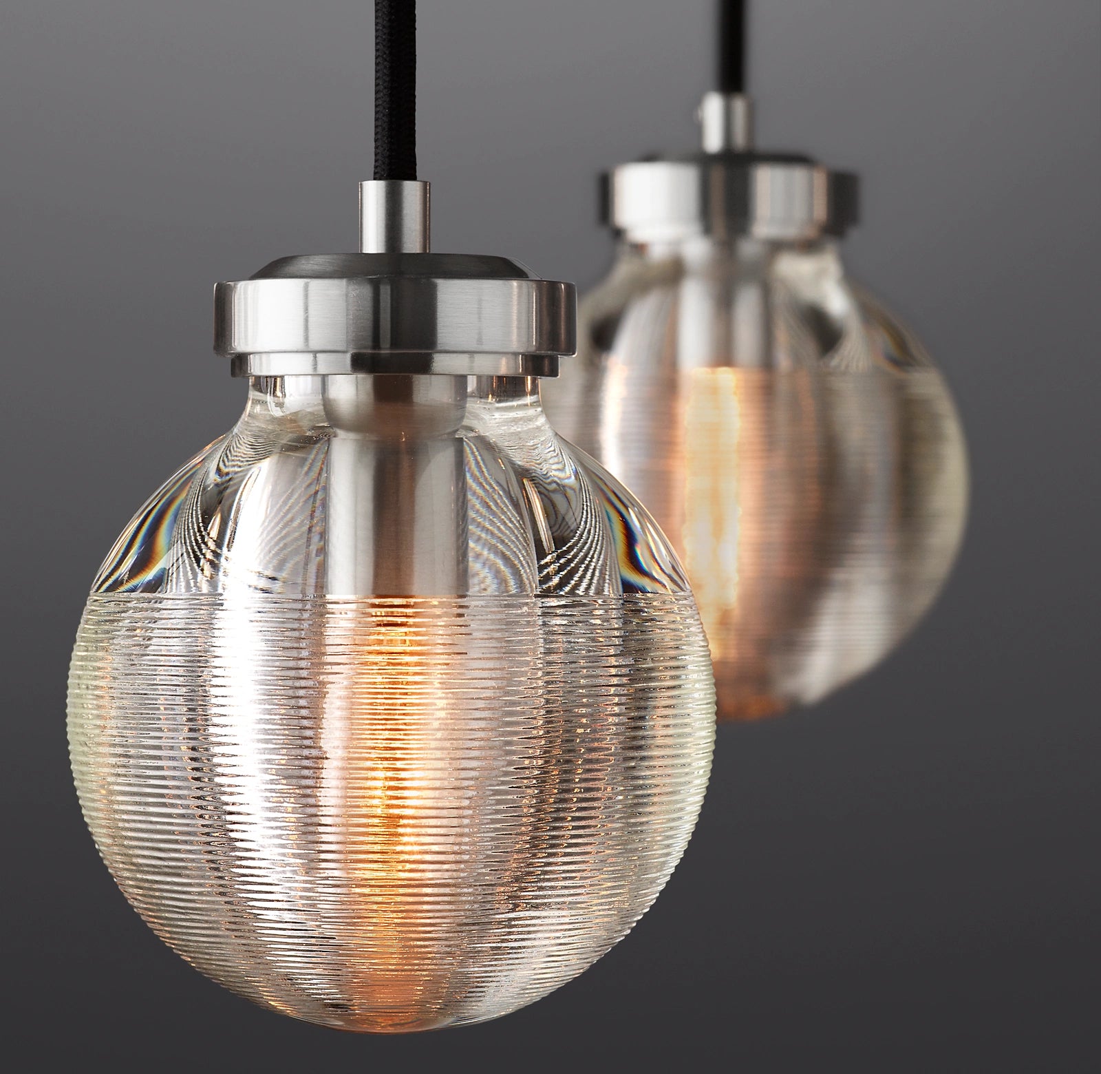 36 Inch Ribbed Glass Globe Rectangular Chandelier - Pearl