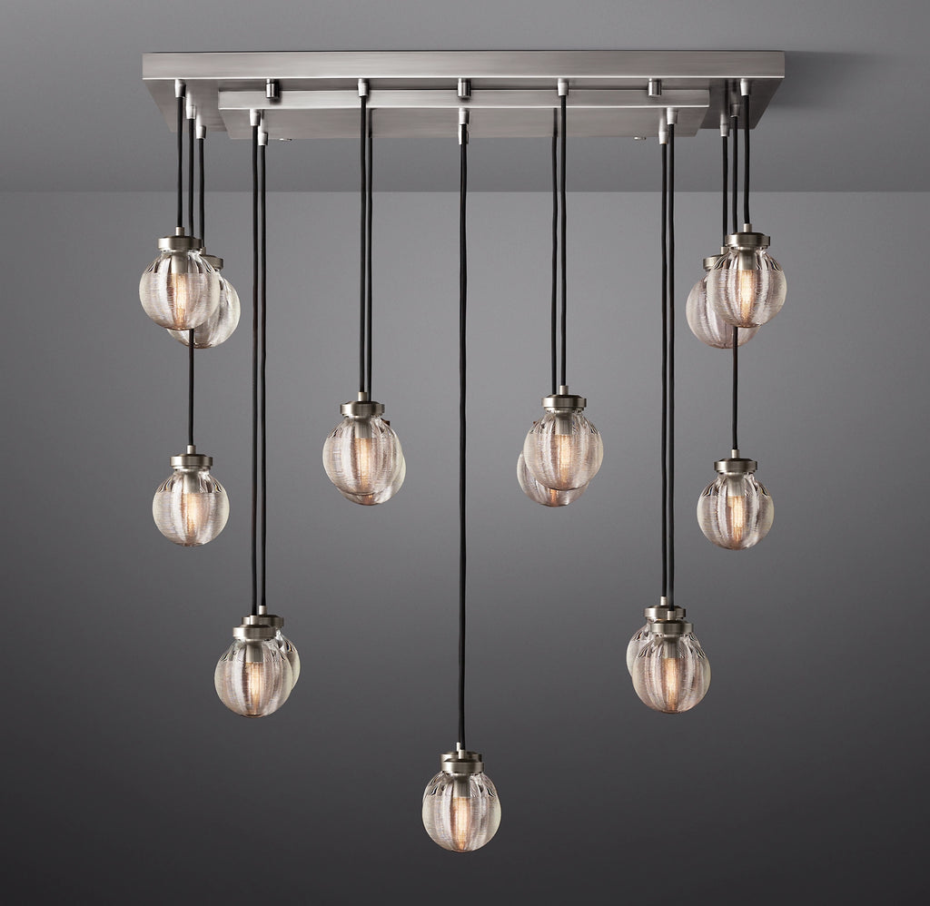 36 Inch Ribbed Glass Globe Rectangular Chandelier - Pearl