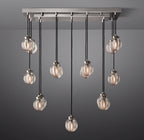 36 Inch Ribbed Glass Globe Rectangular Chandelier - Pearl