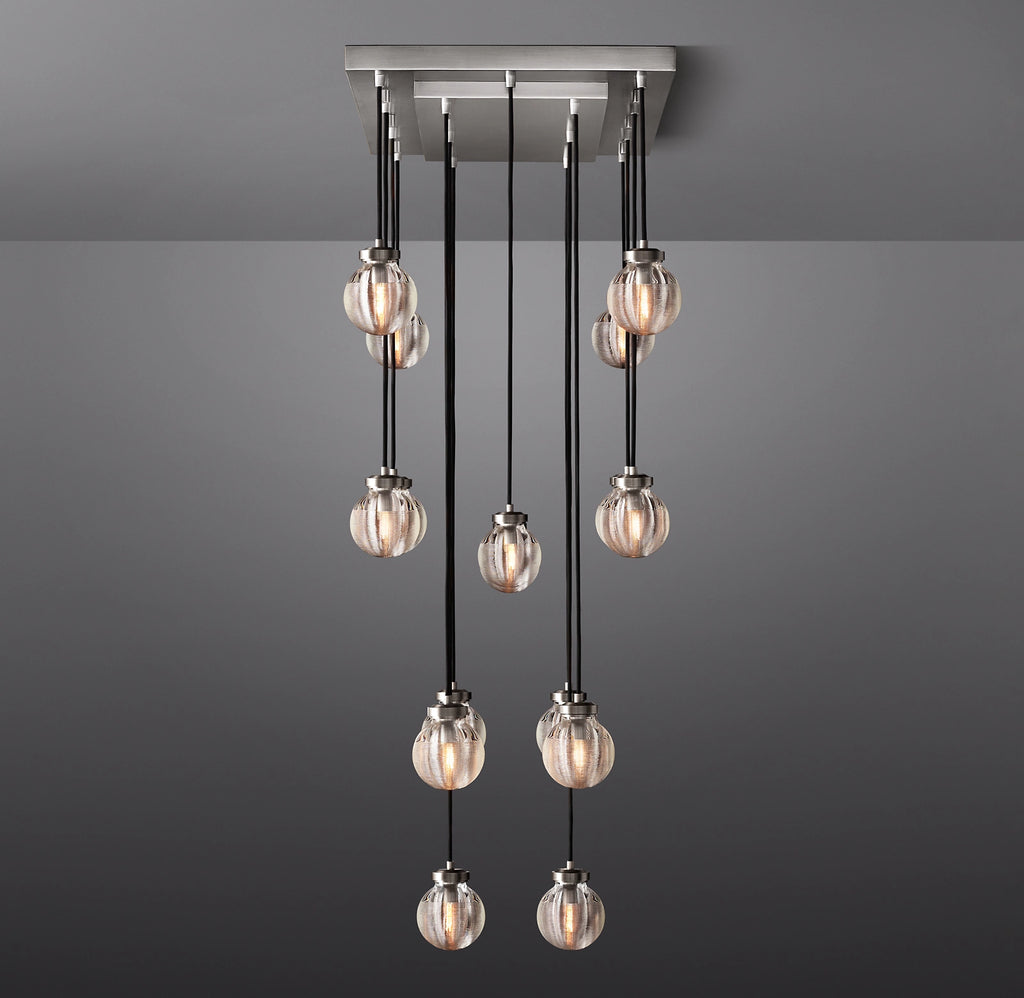 36 Inch Ribbed Glass Globe Rectangular Chandelier - Pearl
