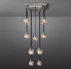 36 Inch Ribbed Glass Globe Rectangular Chandelier - Pearl