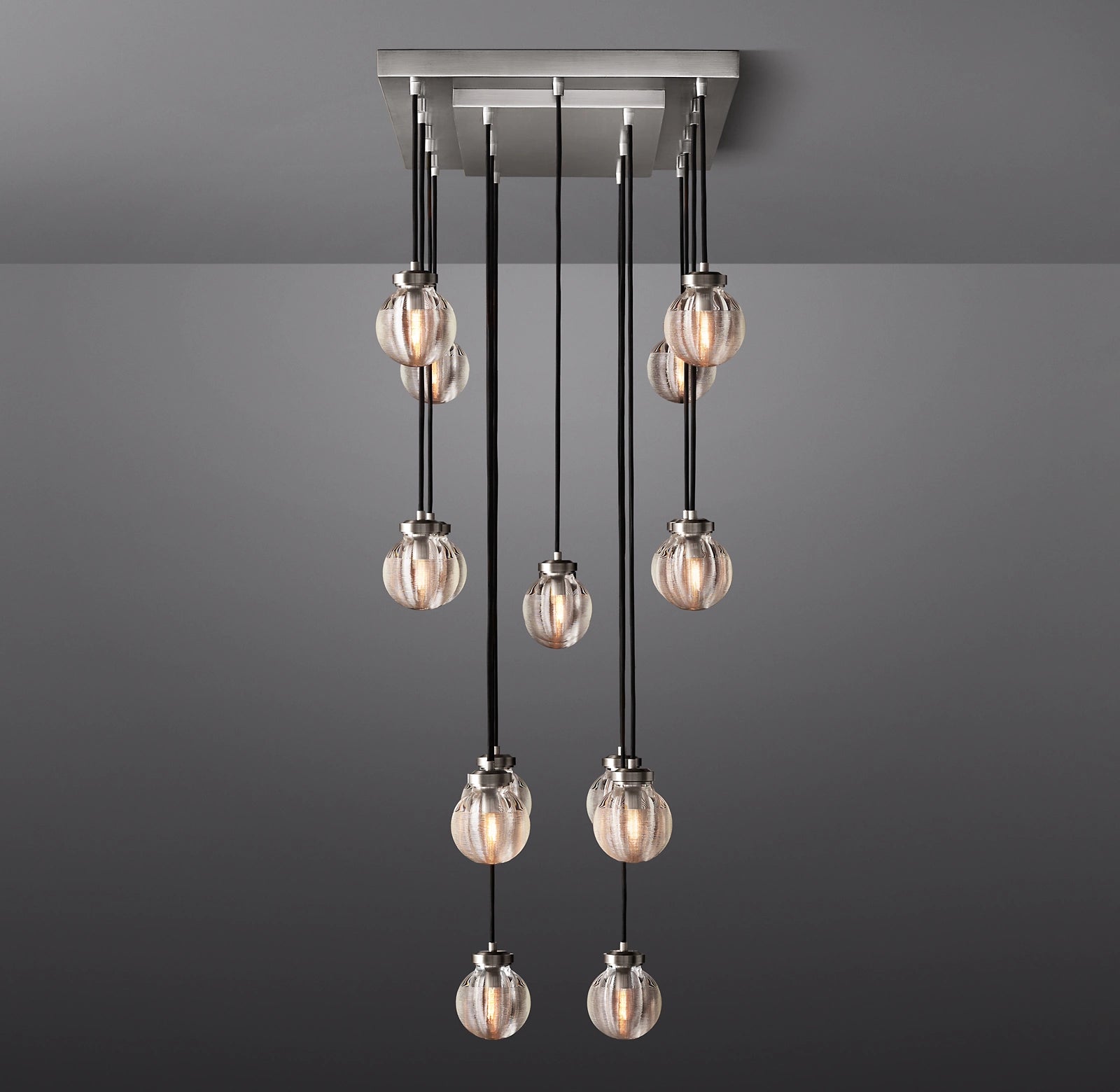 36 Inch Ribbed Glass Globe Rectangular Chandelier - Pearl